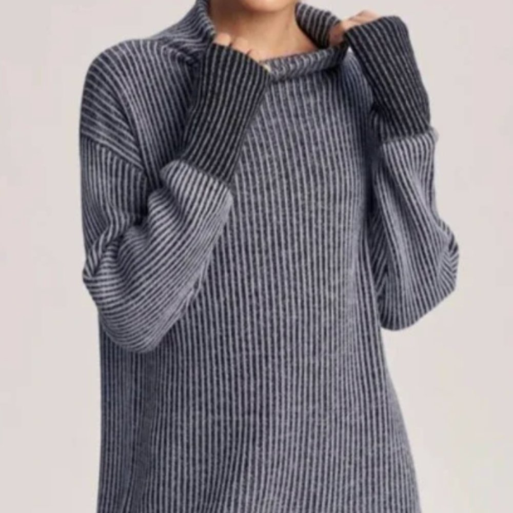 Varley Collins Tunic Sweater Merino Wool Blend Ribbed Knit Mockneck Size Small